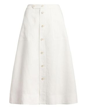 Polo Ralph Lauren Button Front Off- Linen Maxi Skirt With Waist Tab Detail - White
