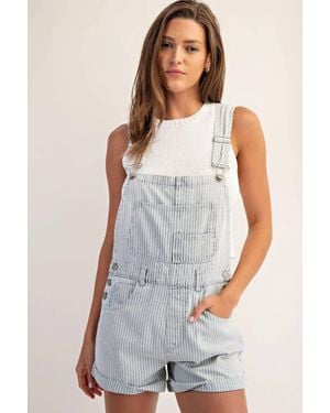 Eesome Striped Short Overalls - Gray