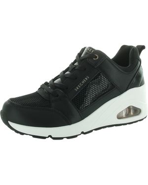 Skechers Uno Wedge-Everything Nice Mesh Lace Up Casual And Fashion Sneakers - Black