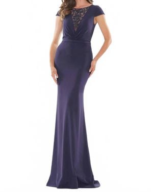 Colors Dress Cap Sleeve Beaded Illusion Gown - Blue