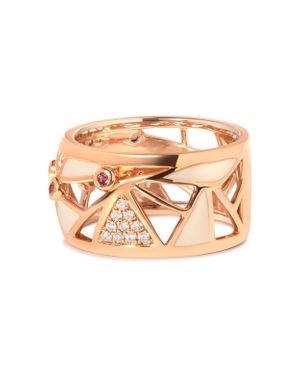 Haus of Brilliance 14K Rose 1/3 Cttw Diamond And Tourmaline Cigar Band Ring With Enamel - Multicolor