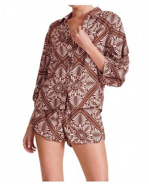 Bobi Boho Sleeve Button Up Top - Red