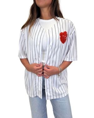 Sparkle City Pinstripe Tiger Paw Jersey Top - White