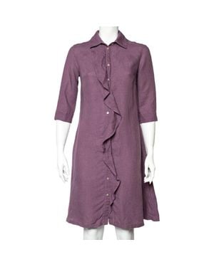 Weekend by Maxmara Linen Ruffle Detail Button Front Midi Dress - Purple