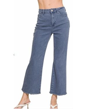Zenana High Waist Frayed Hem Jean - Blue