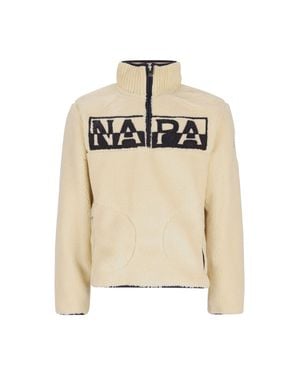 Napapijri Cream Archive Logo High-Collar Zip Fleece Sweatshirt - Natural