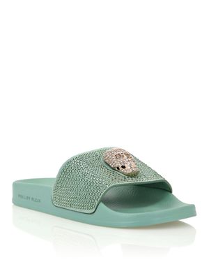 Philipp Plein Sandals Flat Skull With Crystals - Green