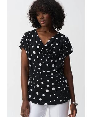 Joseph Ribkoff Polka Dot Print Cowl Neck Top - Black