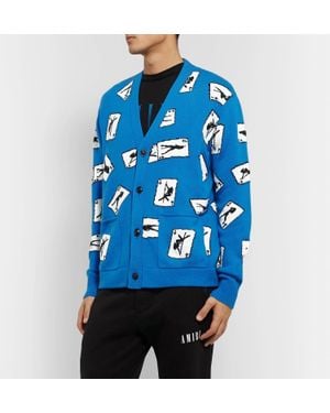 Amiri Cards Intarsia Cardigan Sweater - Blue
