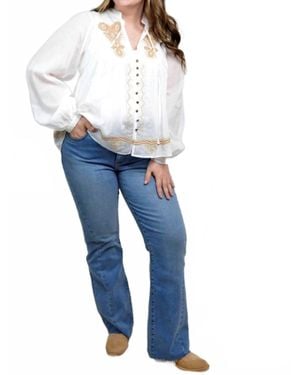 Blue B Boho Embroidered Peasant Blouse - Blue