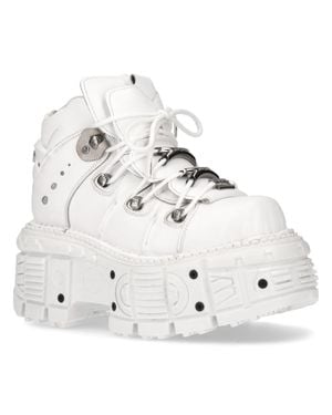 New Rock Leather Gothic Punk Boots- M-Tank106-C1 - White