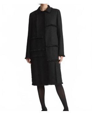 Lafayette 148 New York Bouclé Tweed Hand-Fringed Patchwork Coat - Black