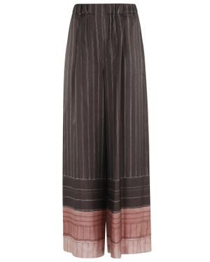 Alysi Pinstripe Elastic-Band Silk Wide-Leg Pants - Brown
