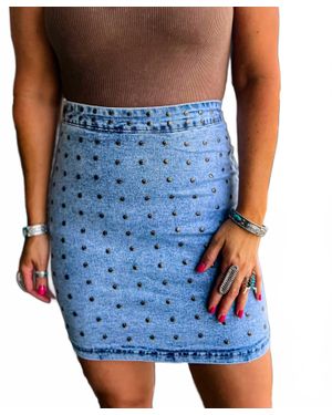 2FlyCo Concho Studded Dreamz Denim Skirt - Blue