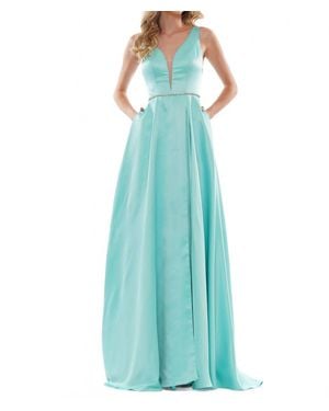 Colors Dress A-Line With Beaded Belt Gown - Blue