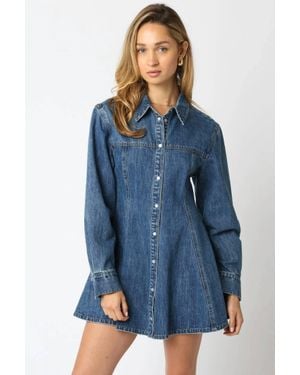 Olivaceous Alyn Collared Button Up Dress - Blue