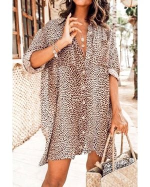 Mazik Animal Printed Button Down Loose Fit Shirts Dress - Multicolor