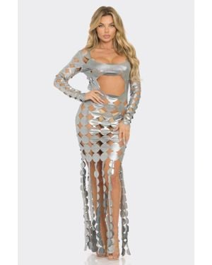 TRUEDAMES Metallic Sexy Cut Out Maxi Dress