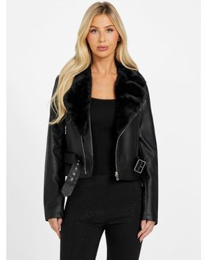 Guess Capri Faux-Leather Moto Jacket - Black