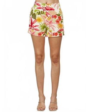 Fate Tropical Print Linen Blend Shorts - White