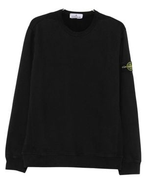 Stone Island Crewneck Sweater With Relaxed Fit And Logo Patch - Black