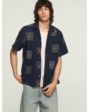 Lucky Brand Novelty Camp Collar Shirt - Blue