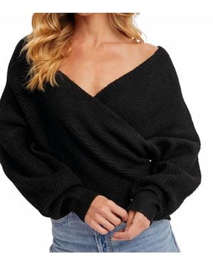 Bluivy Wrap Crossover Ribbed Sweater Top - Black