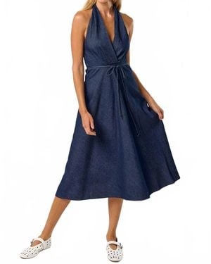 Lalavon Halter Neck Denim Maxi Dress - Blue