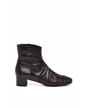 LORENA PAGGI Leather Ruched Ankle Boots - Black