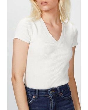 6397 Ribbed Mini V Neck Tee - White