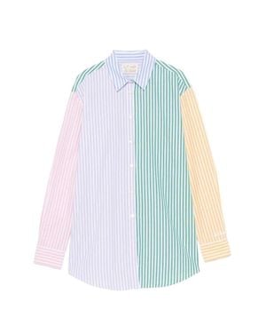 MC2 Saint Barth Pastel Striped Button-Up Shirt With Embroidered Yoke - Blue