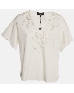 Paule Ka Off- Floral Embroidery Cotton Top - White