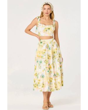 Astr Kaleigh Top And Midi Skirt Set - Yellow