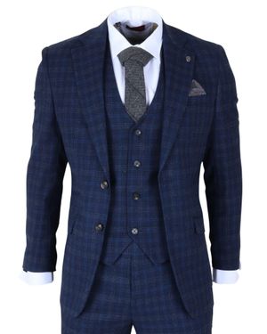 Infinity Leather Plain Check 3 Piece Suit Slim Fit Formal Suit - Blue