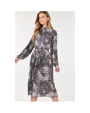 TRUEDAMES Long Sleeve Pleated Snake Skin Print Midi Dress - Gray