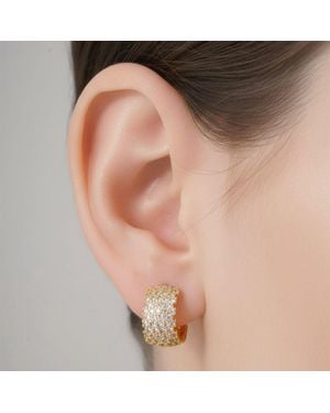 Fashnzfab 14K Dipped Micro Cz Pave Half Hoop Earrings - Brown