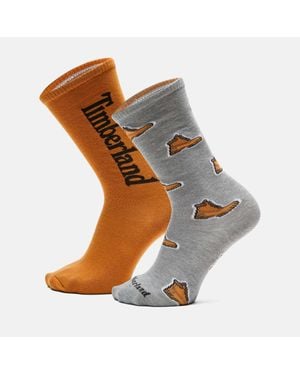 Timberland 2-Pack All Over Print Crew Sock - Brown