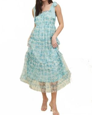 Blu Pepper Carma Floral Tie Strap Ruffle Trim Tiered Maxi Dress - Blue