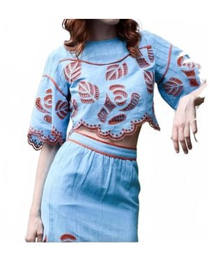 Never A Wallflower Eyelet Crop Top - Blue