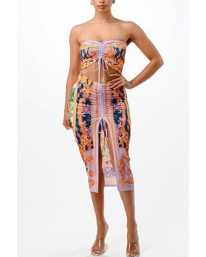 TRUEDAMES Adjustable Ruching Midi Skirt Set - Red