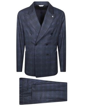 Manuel Ritz Abito Dp Jersey Checkered Suit - Blue