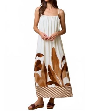 Lalavon Sarai Strappy Leaf Print Maxi Dress - Multicolor