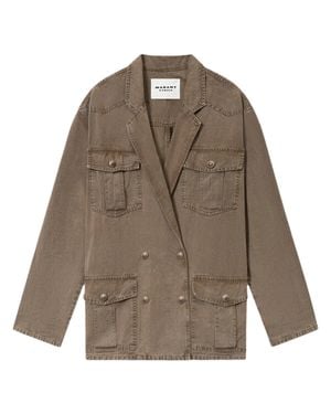 Isabel Marant Double-Breasted Boxy Jacket With Notched Lapels - Brown