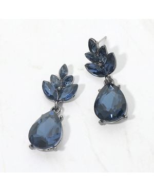 Fashnzfab Crystal Teardrop Cluster Vine Evening Earrings - Blue
