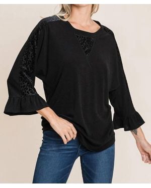 Emerald Collection Leopard Velvet Accent Top - Black