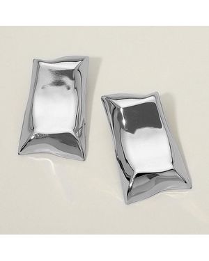Fashnzfab Sculptural Geometric Metal Rectangle Statement Earrings - Metallic