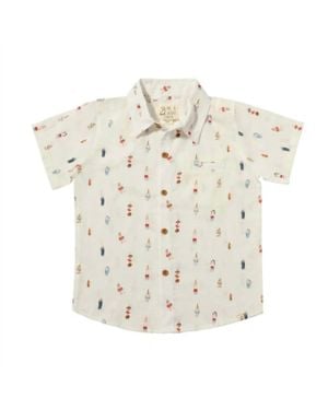 Me & Henry Boy's Maui Buoys Printed Button Down Shirt - White