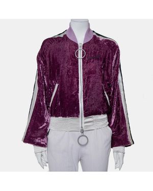 Off-White c/o Virgil Abloh Crushed Velvet Zipper Front Bomber Jacket - Purple