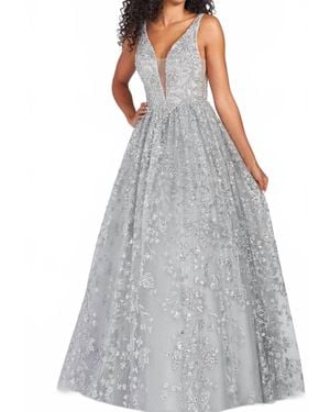 Colette for Mon Cheri Plunging Neck Sleeveless Ball Gown - Gray