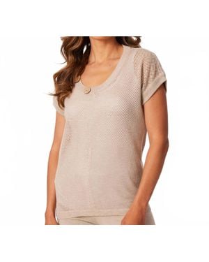 French Kyss Crochet Scoop Short Sleeve Top - Brown